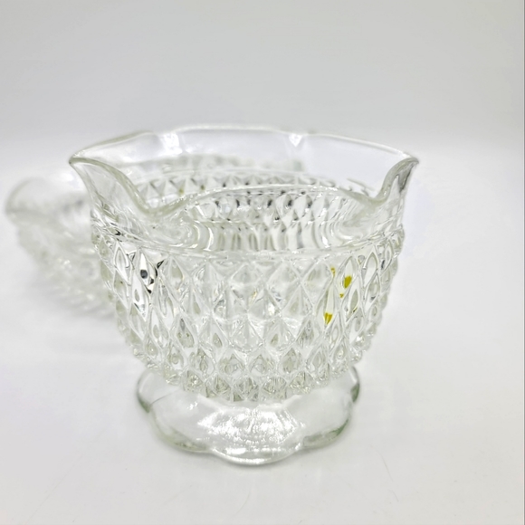 Indiana Glass Diamond Point Hobnail Pressed Glass Mayonnaise Condiment Set Vtg - Picture 4 of 8